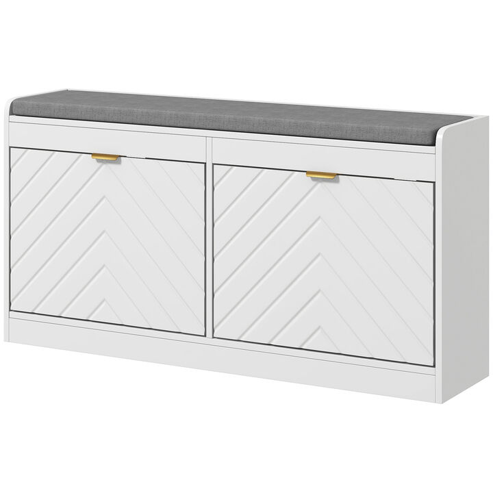 Hivvago Upholstered Entryway Shoe Bench with Flip Drawers
