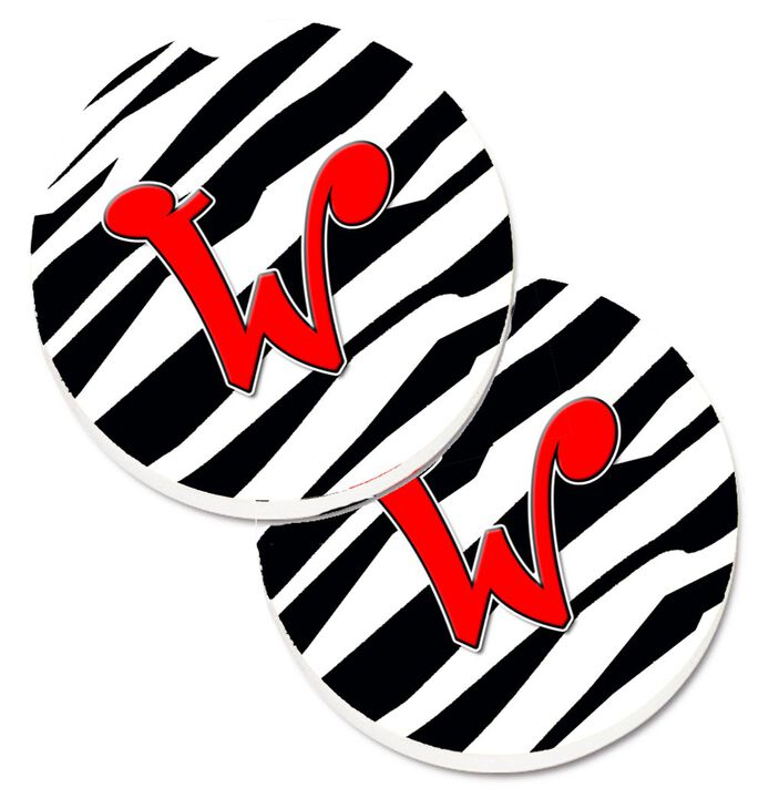 Caroline's Treasures Monogram Initial W Zebra Red Set of 2 Cup Holder Car Coasters CJ1024-WCARC, 2.56, Multicolor