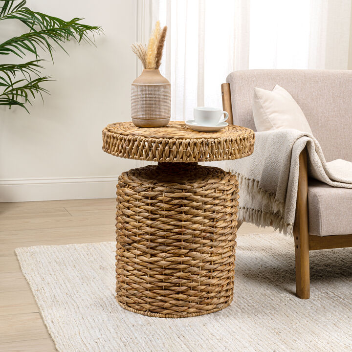 Marisol Coastal Bohemian Handwoven Water Hyacinth Round Accent Side Table