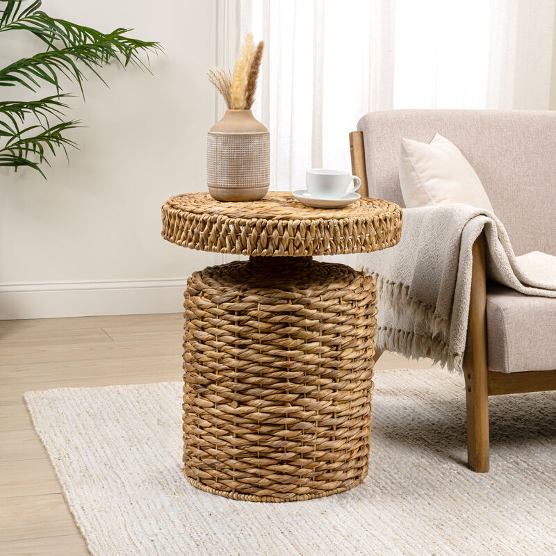 Marisol Coastal Bohemian Handwoven Water Hyacinth Round Accent Side Table image number 1