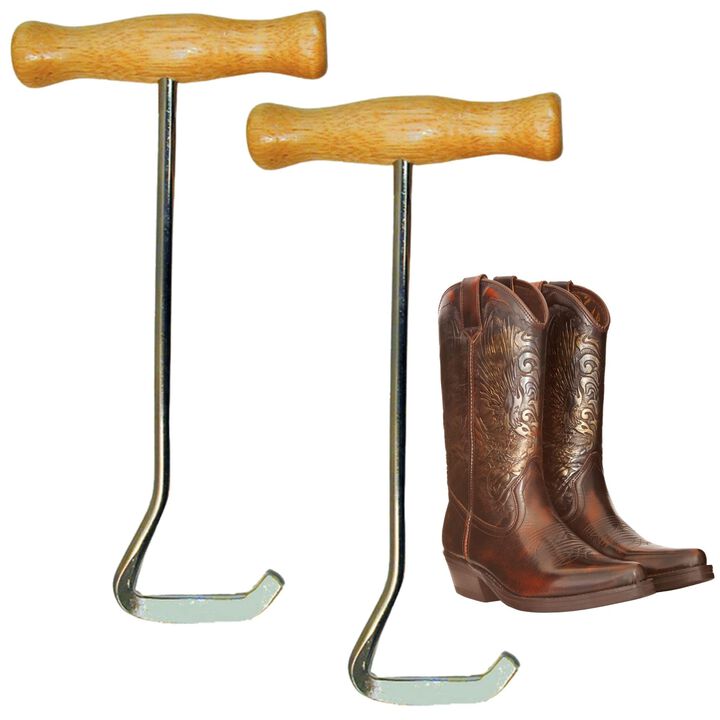 Intrepid International Wooden Handle Boot Pulls - Pair of Durable Boot Hooks for Effortless Boot Pulling - Boot Puller for Cowbo