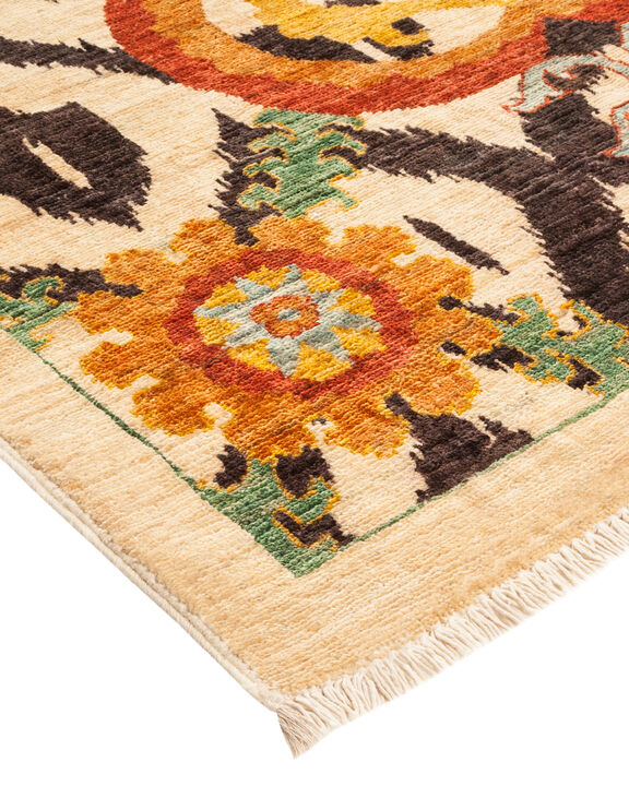 Suzani, One-of-a-Kind Hand-Knotted Area Rug  - Ivory, 8' 10" x 9' 0"