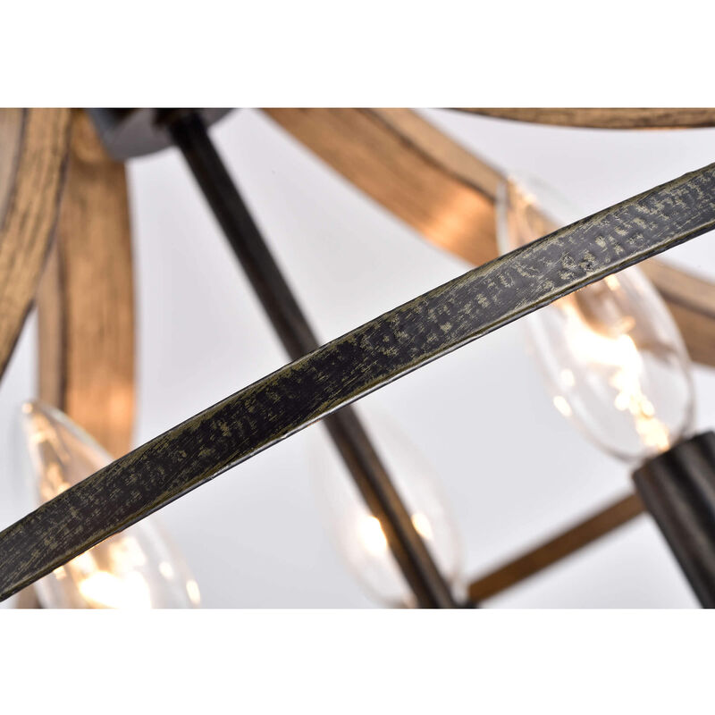 Camille Wood Grain and Antique Black Metal Semi Flush Mount image number 4