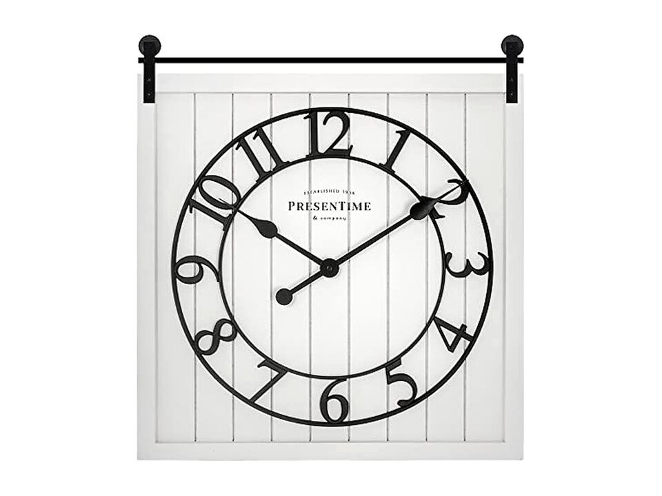 Farmhouse Barn Door Shiplap Style Cream Wall Clock 23 Inch Silent White