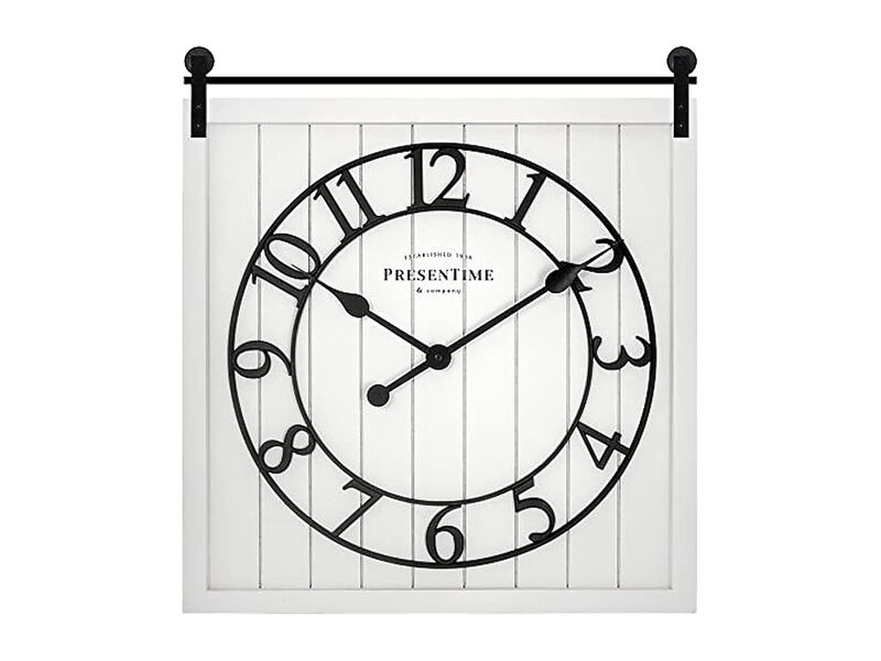 Farmhouse Barn Door Shiplap Style Cream Wall Clock 23 Inch Silent White image number 0