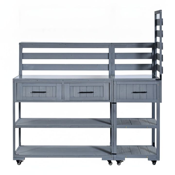 ELEMENT ACE Large Modular Outdoor Kitchen Island Cart Grill Prep Table With Storage Drawers Raised Shelf For BBQ Patio Garden Potting