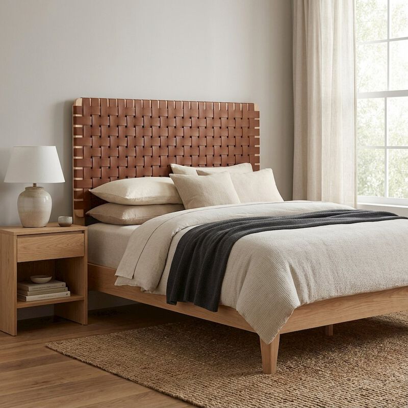 Vegan Leather Twin Headboard with Woven Texture and Sturdy Frame image number 3