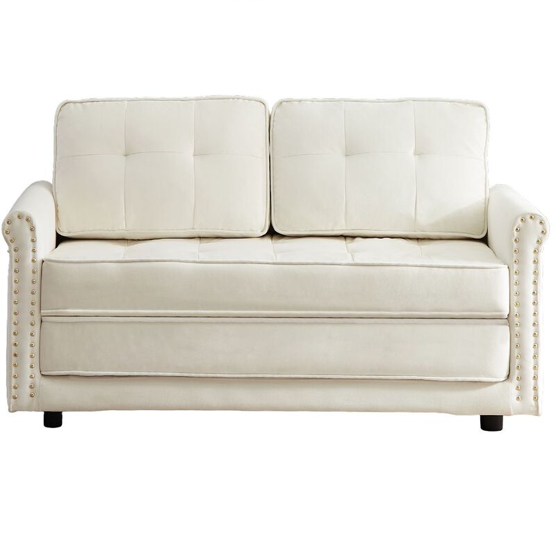 Cream White Velvet Sofa with Armrest - Luxurious and Comfortable Couch image number 1