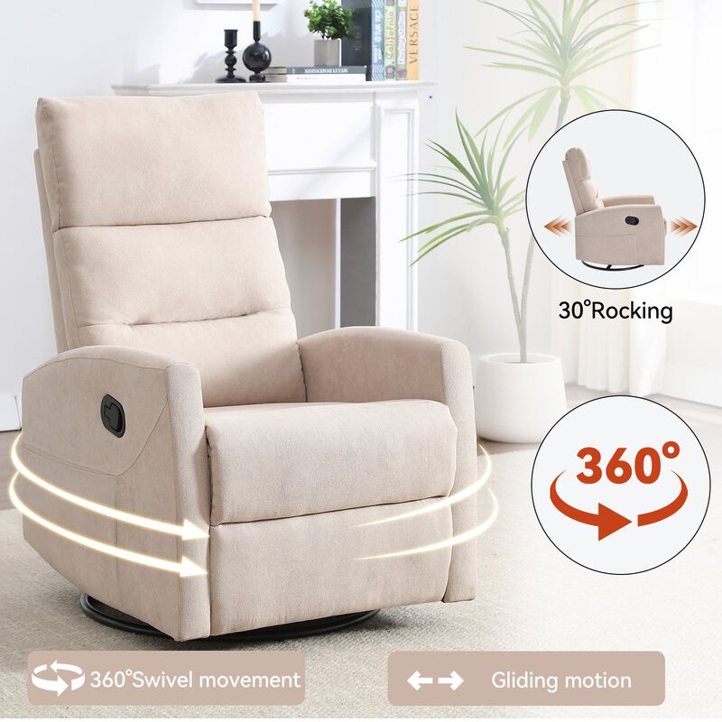 Manual Recliner Chair with Rocker and Swivel in Fabric for Living Room image number 3