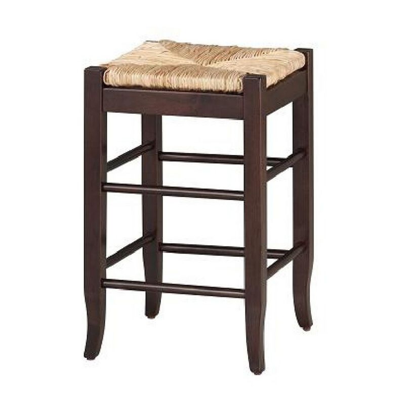 Rush Woven Wooden Frame Counter Stool with Saber Legs, Beige and Dark Brown-Benzara image number 1