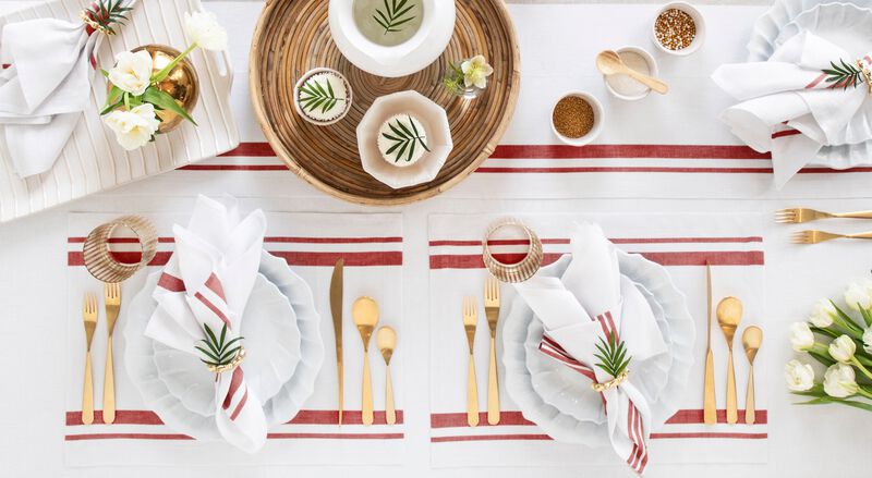 Christmas Linen Placemats 14 x 19 in Set of 4 - French Stripe, Solino Home