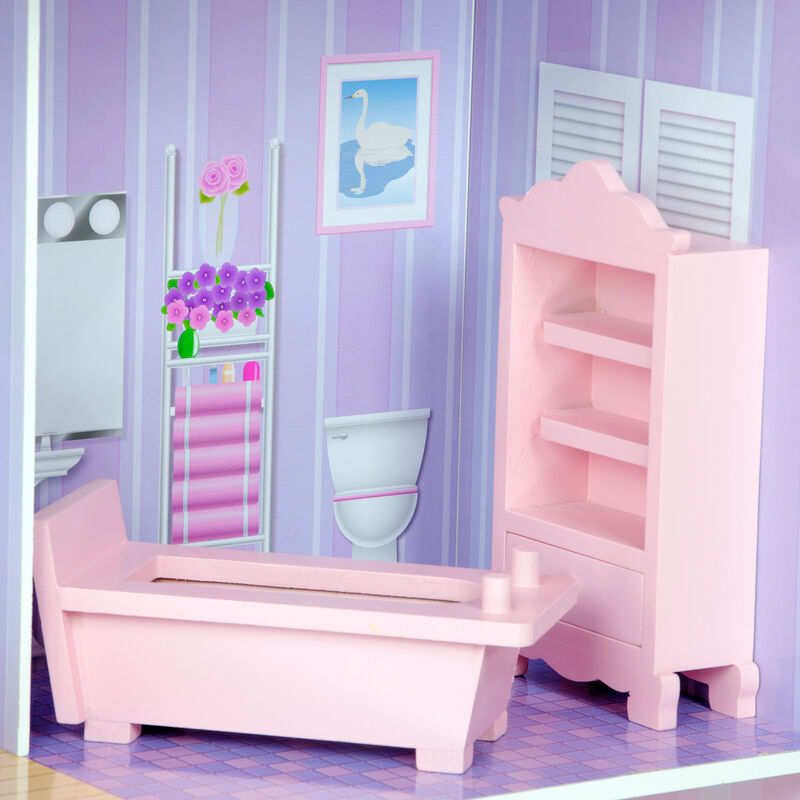 Teamson Kids Dreamland Tiffany Dollhouse with 12 Accessories, Pink/Purple image number 4