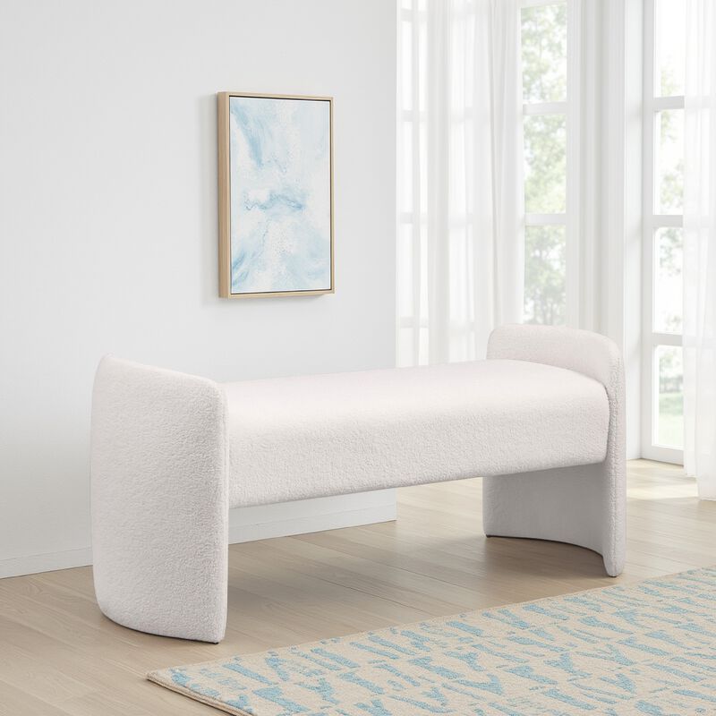 Perie Accent Bench, Modern Ivory Boucle, Soft Foam Cushions, 55 Inch - Benzara