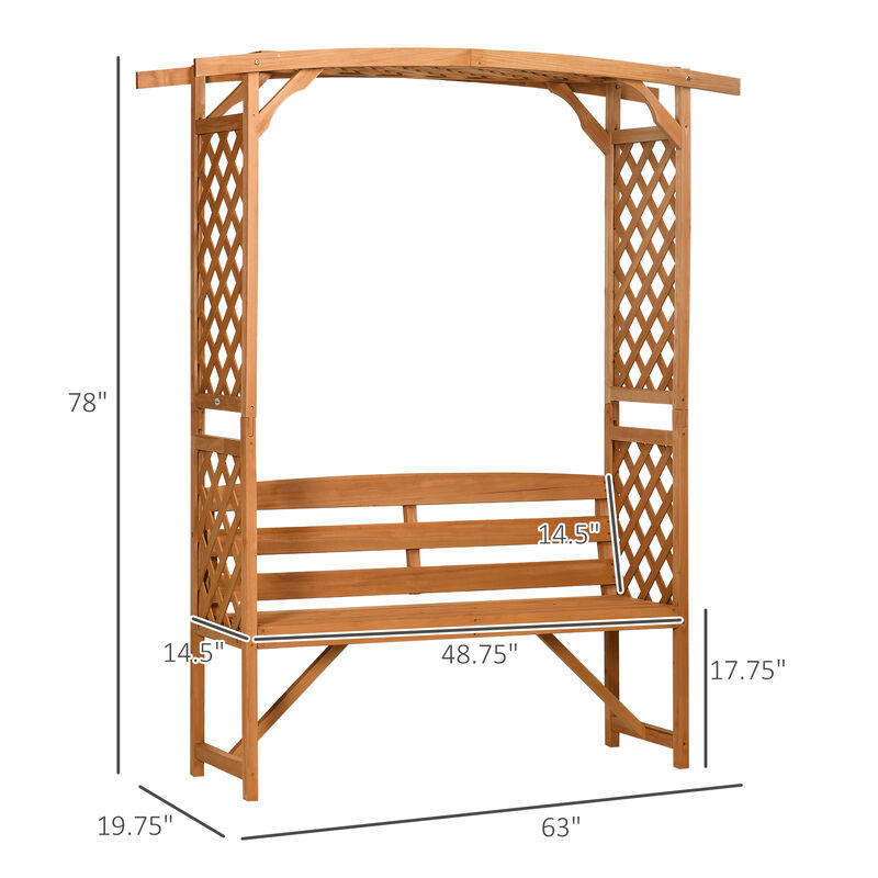 Outsunny Patio Garden Bench Arbor Arch with Pergola and 2 Trellises, 3 Seat Natural Wooden Outdoor Bench for Grape Vines & Climbing Plants, Backyard Decor, Brown