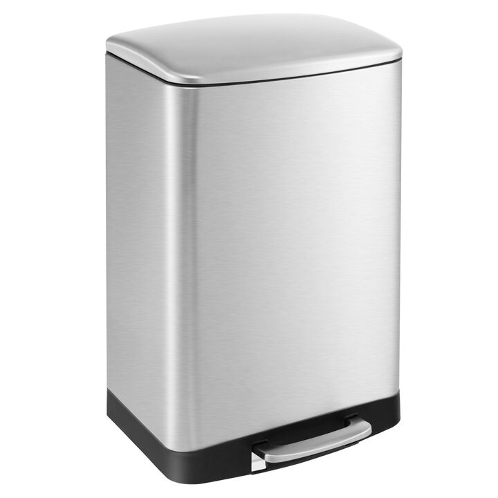 13.2 Gal Stainless Steel Trash Can with Lock Device-Sliver