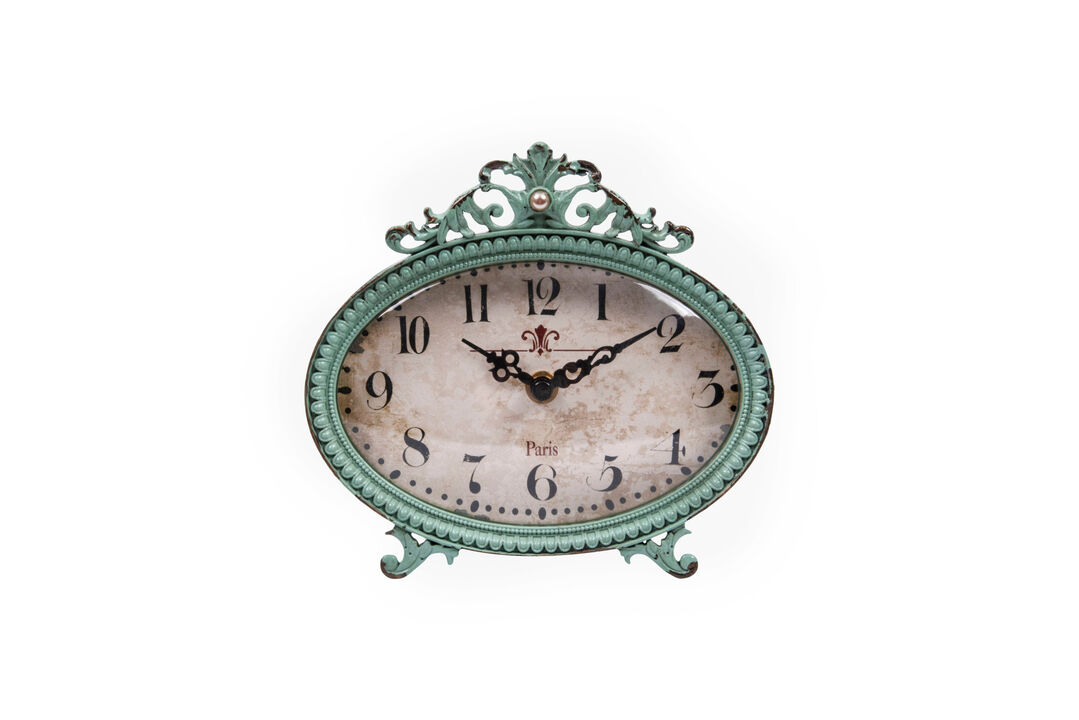 Decorative Antiqued Pewter Mantel Clock , Aqua Blue Finish