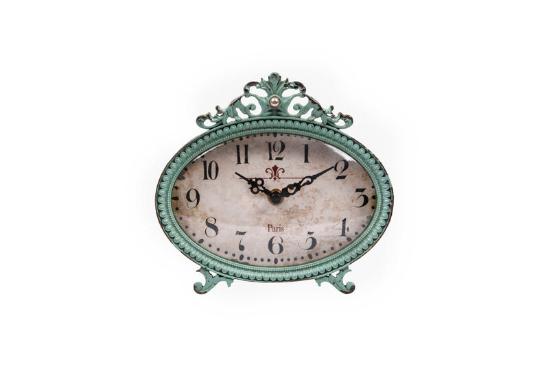 Decorative Antiqued Pewter Mantel Clock , Aqua Blue Finish image number 0