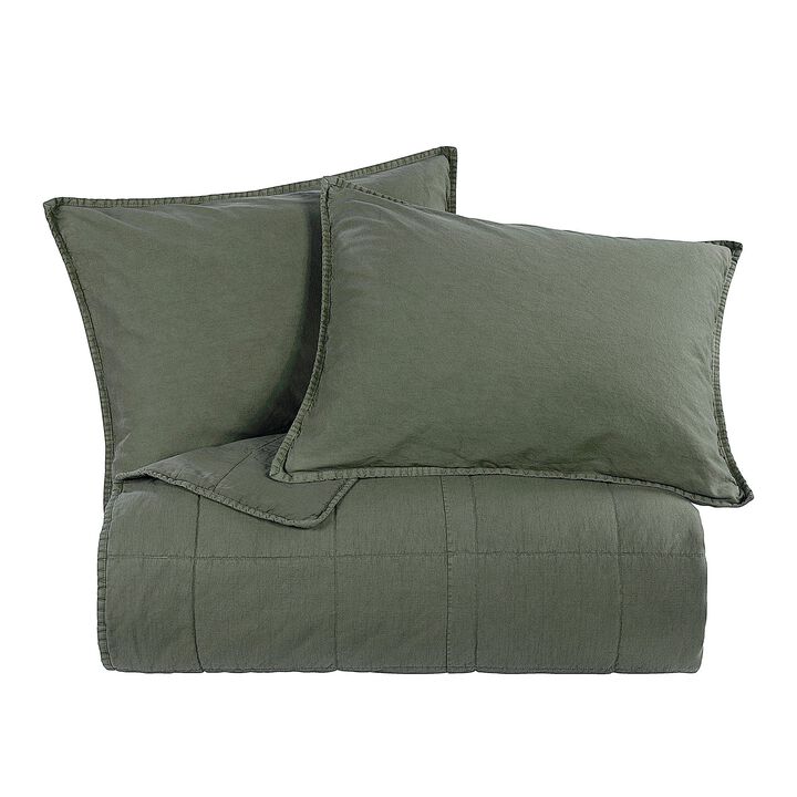 Stonewashed Green Cotton Canvas Twin Coverlet Set