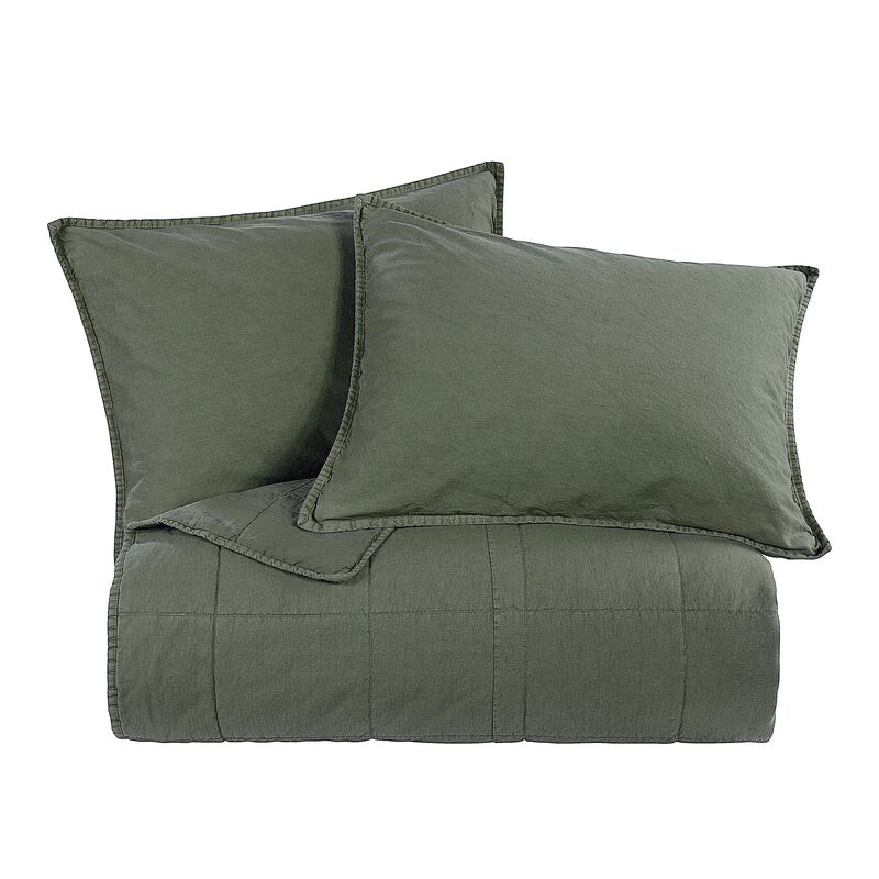Stonewashed Green Cotton Canvas Twin Coverlet Set image number 0