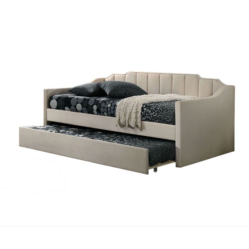 Oren Twin Daybed with Staircase Headboard, Beige Channel Tufted Fabric image number 2