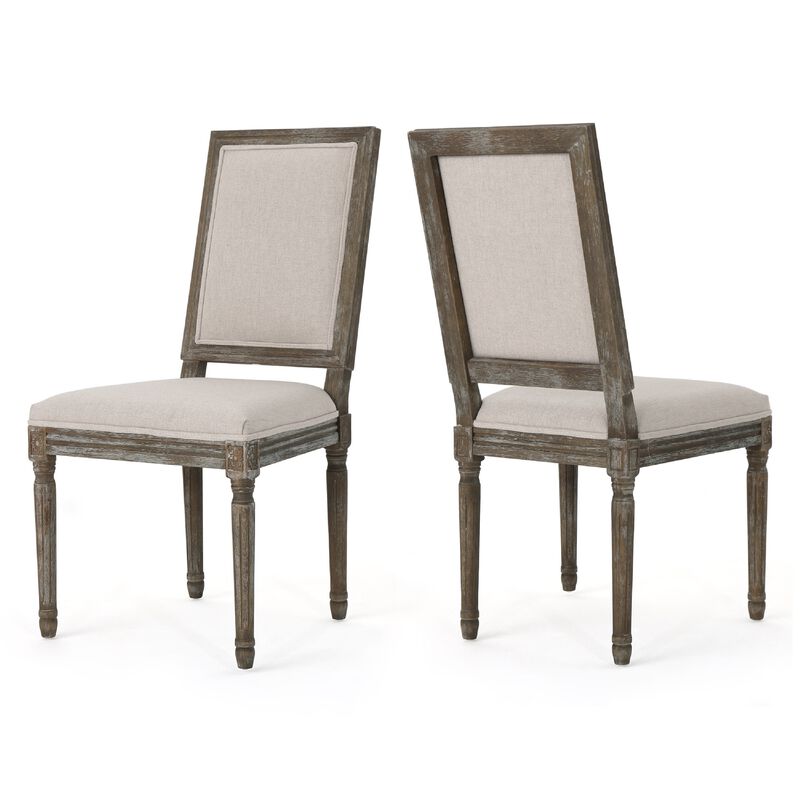 Side Dining Chair Set of 2, Wheat Beige Polyester, Distressed Brown image number 0