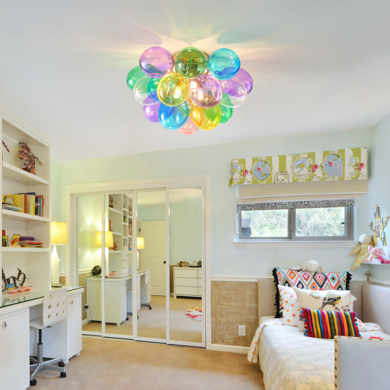 ELEMENT ACE Modern 3-Light Swirled Glass Bubble Flush Mount Ceiling Light Fixture, Compact Space-Saving Decorative Lighting for Bedroom, Nursery, Dining Room, Playroom image number 6