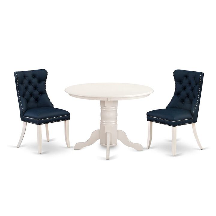 3 Piece Modern Dining Table Set Consists of a Round Kitchen Table with Pedestal