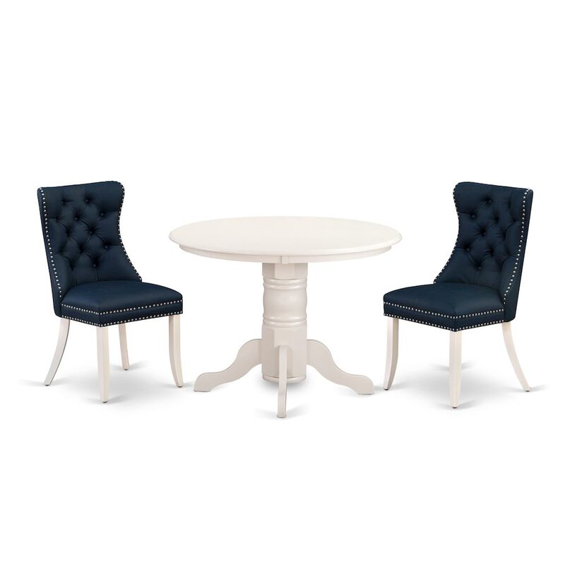 3 Piece Modern Dining Table Set Consists of a Round Kitchen Table with Pedestal