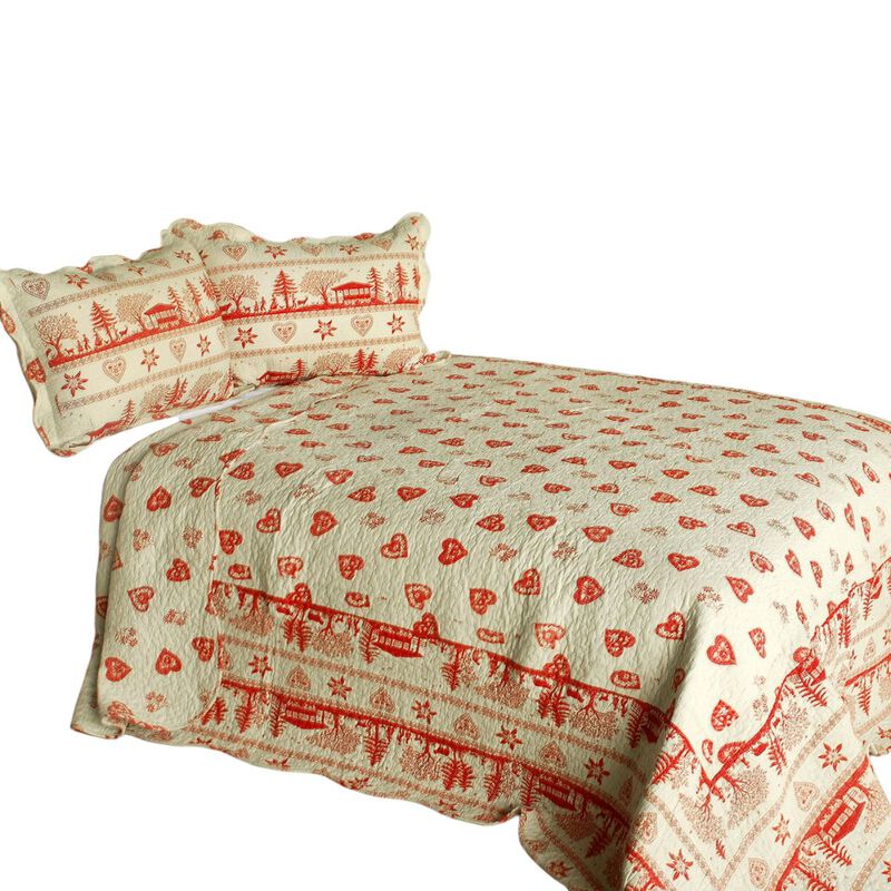 Amelie Cotton Quilted Printed Quilt Set 3PC Queen Size Cozy Bedding image number 1