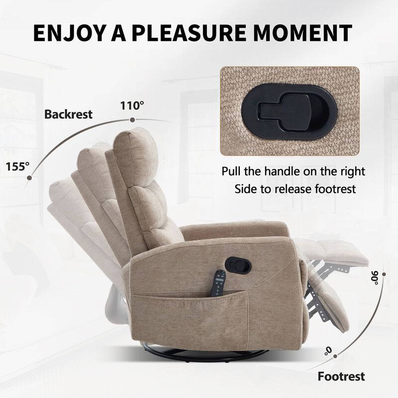 Heat Massage Manual Recliner Chair with Rocker and Swivel in Fabric image number 6