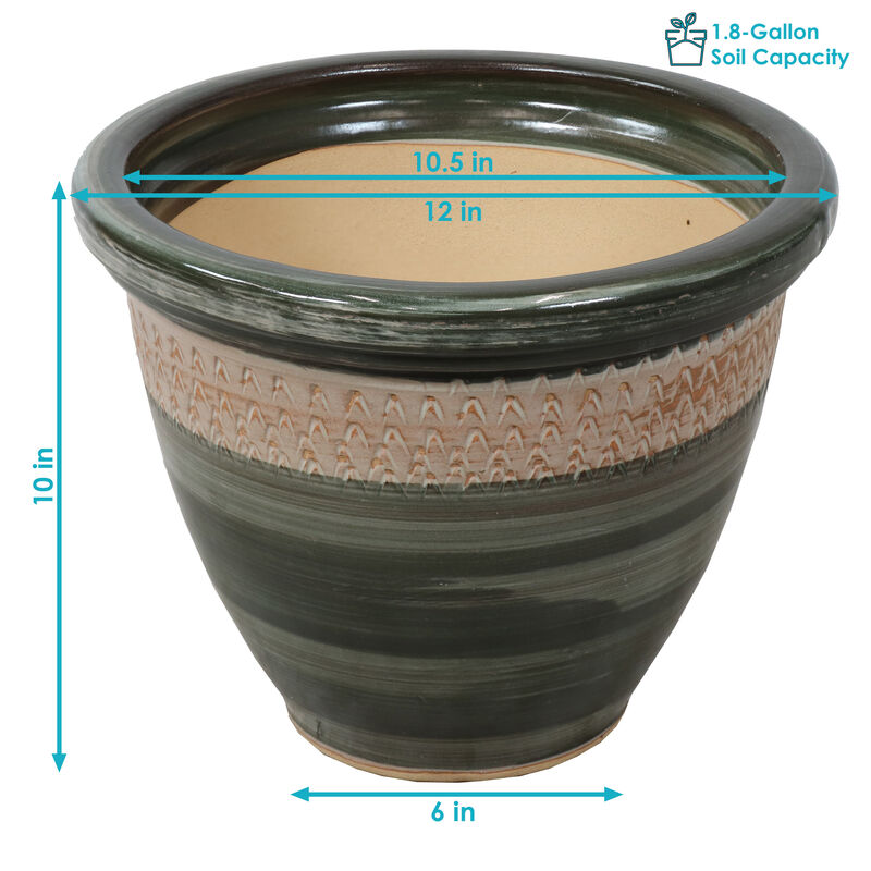 Sunnydaze Purlieu Ceramic Planter - 12" - Set of 2