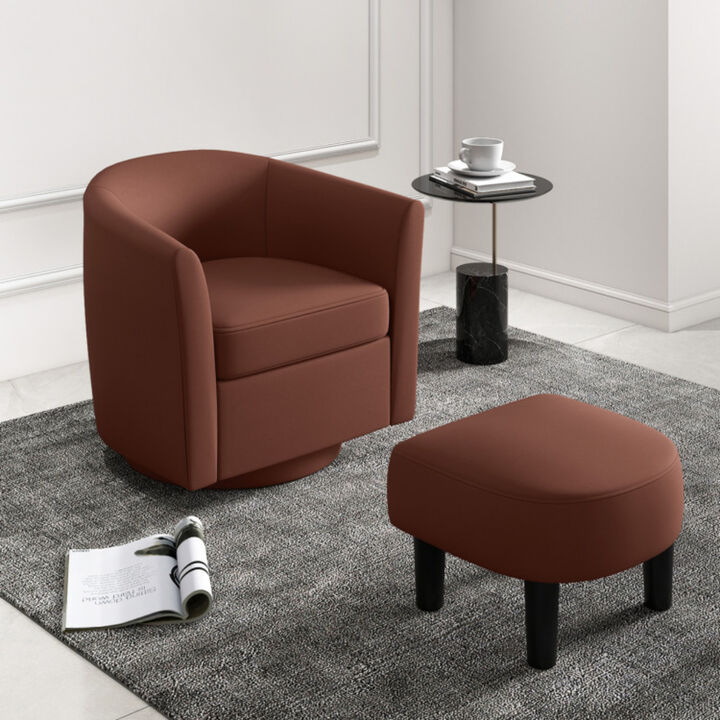 Modern Club Swivel Accent Chair with Ottoman Footrest Curved Backrest
