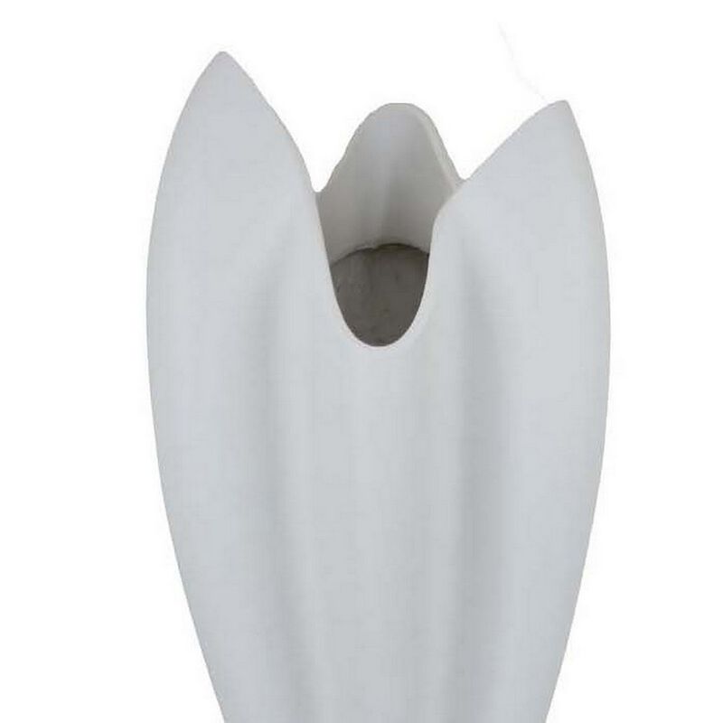 24 Inch Accent Vase, Tulip Design, Square Base, Modern White Resin Finish - Benzara