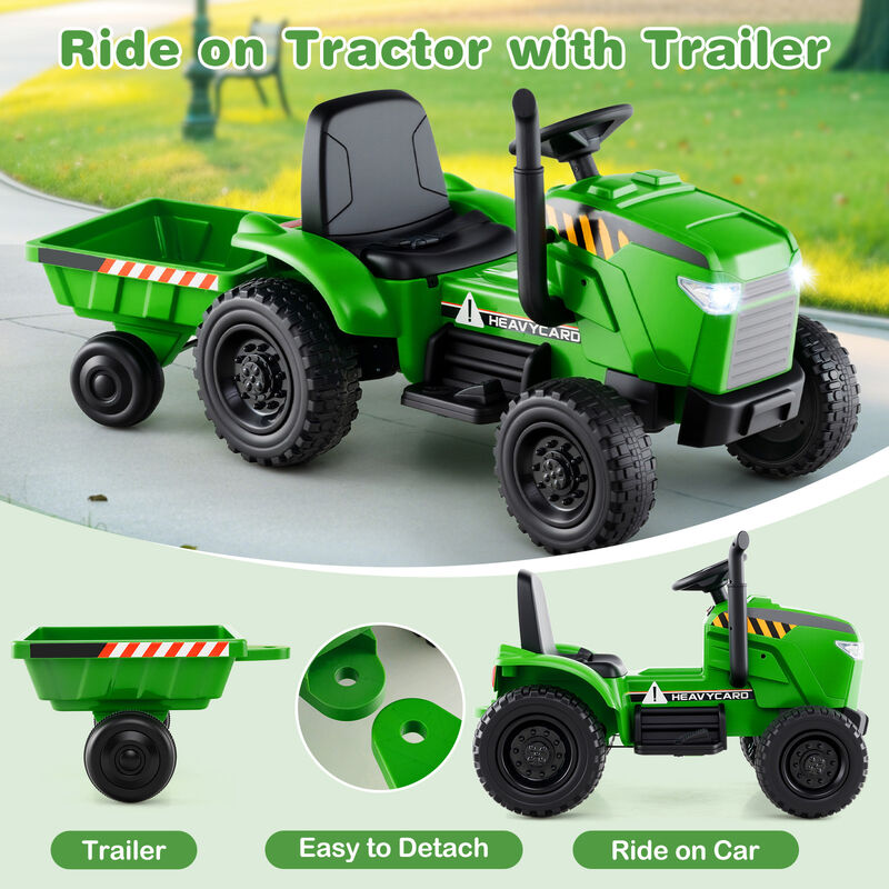 12V Electric Kids Ride-On Tractor with Trailer and 3-Gear Driving System image number 4