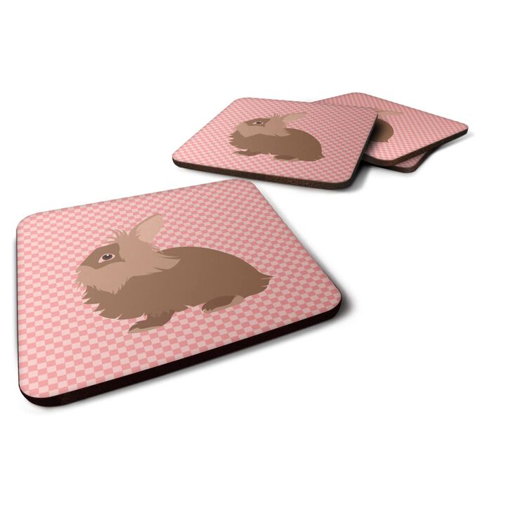 Caroline's Treasures Lionhead Rabbit Pink Check Decorative coasters, 3.5, Multicolor