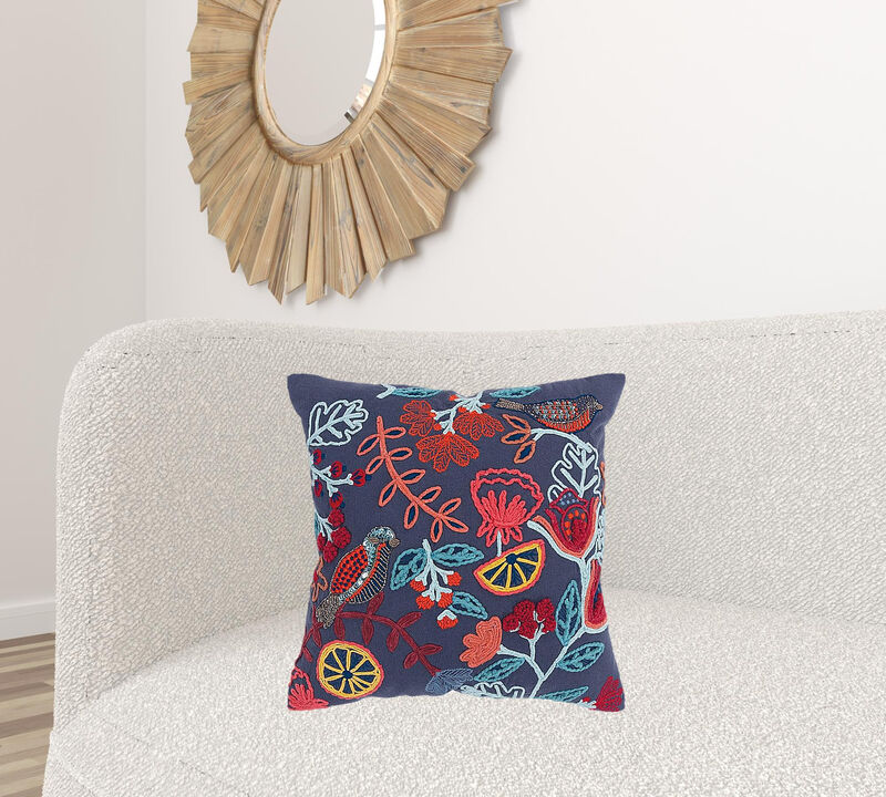 Artisan Jacobean Bloom Embroidered Throw Pillow For Sofa, Couch, or Bedroom