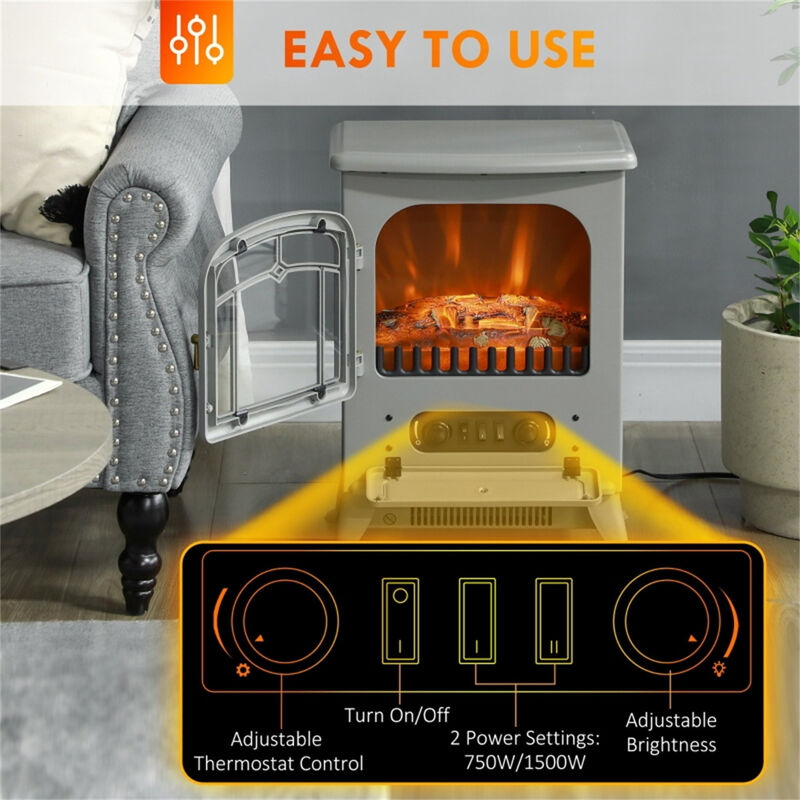 Wall-Mounted Electric Fireplace Heater with Remote Control