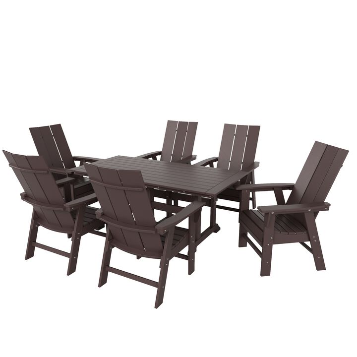 WestinTrends 7 Piece Outdoor Patio Dining Table and Modern Adirondack Armchair Set