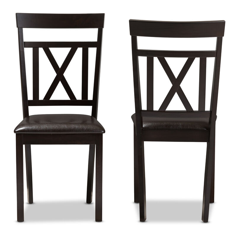 Baxton Studio Rosie Modern Dark Brown Faux Leather Upholstered Dining Chairs Set of 2