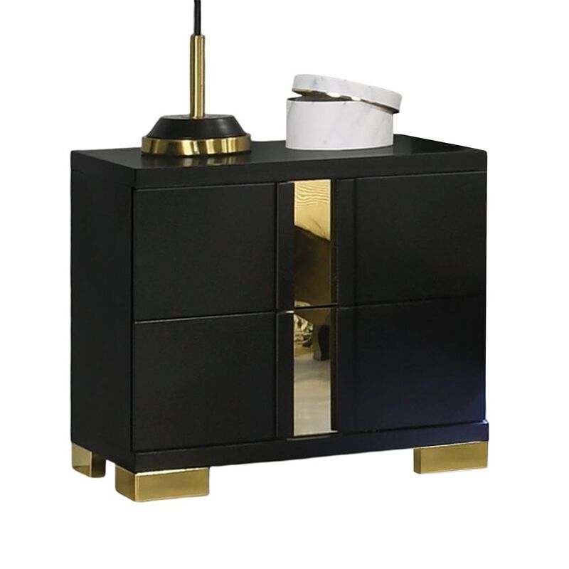 Yoki 4pc Queen Bedroom Set w Underbed LED, Black Wood and Gold Accents image number 2