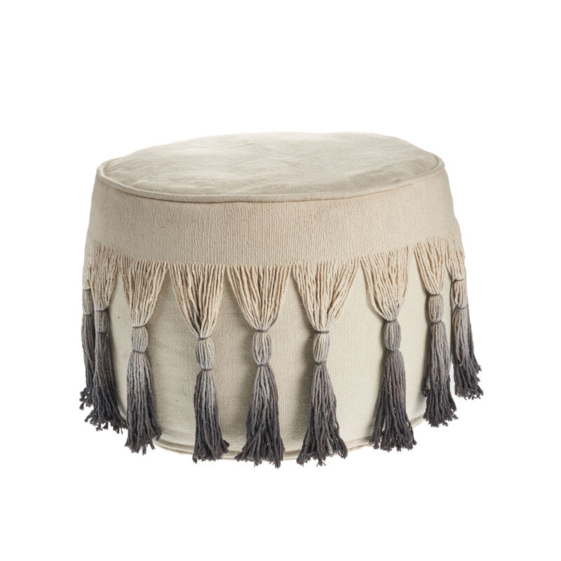 Hivvago 20 Inch Beige Cotton Round Ombre Pouf Ottoman