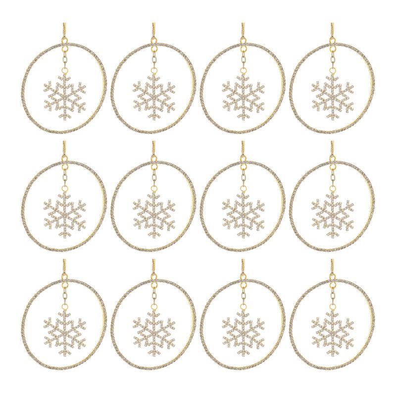 Jeweled Hanging Snowflake Ornaments, Set of 12 in Metal for Festive Accents