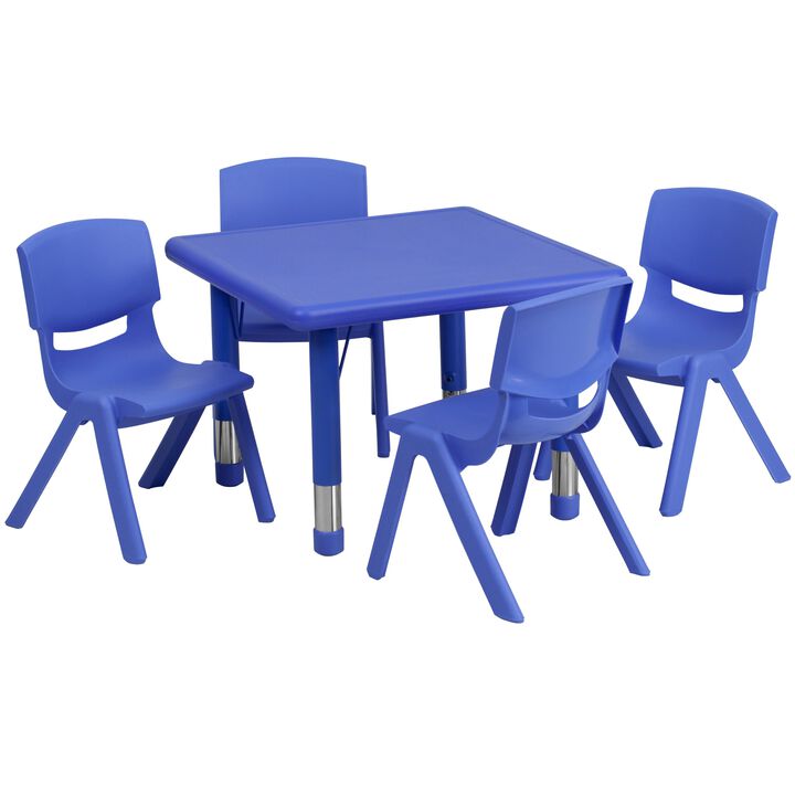 Flash Furniture 24'' Square Blue Plastic Height Adjustable Activity Table Set with 4 Chairs