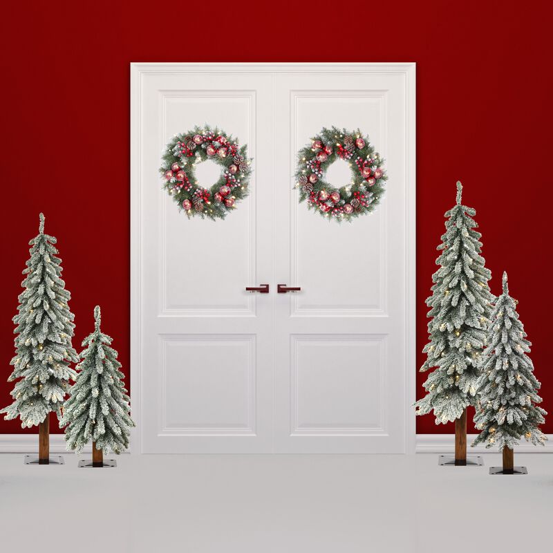 4 Foot Lightly Flocked Alpine Tree Pre-Lit Warm LED Lights with Timer and Real Wood Trunk image number 8