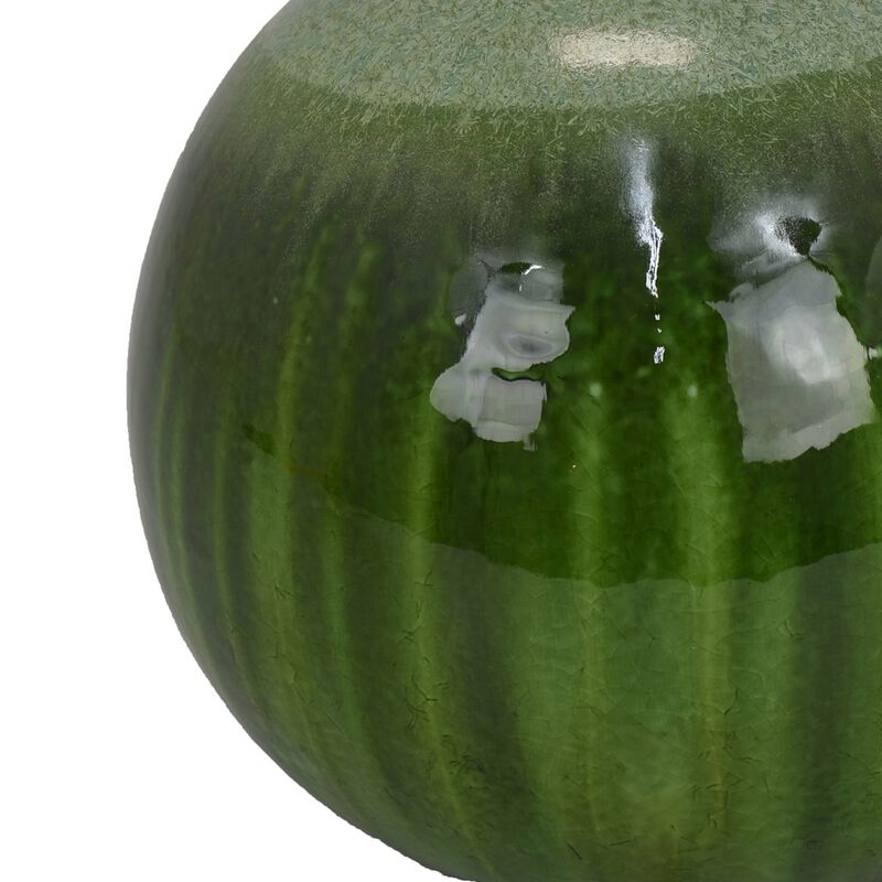 Mary Tabletop Accent Decor, Modern Round Orb, 10 Inch Green Ceramic - Benzara