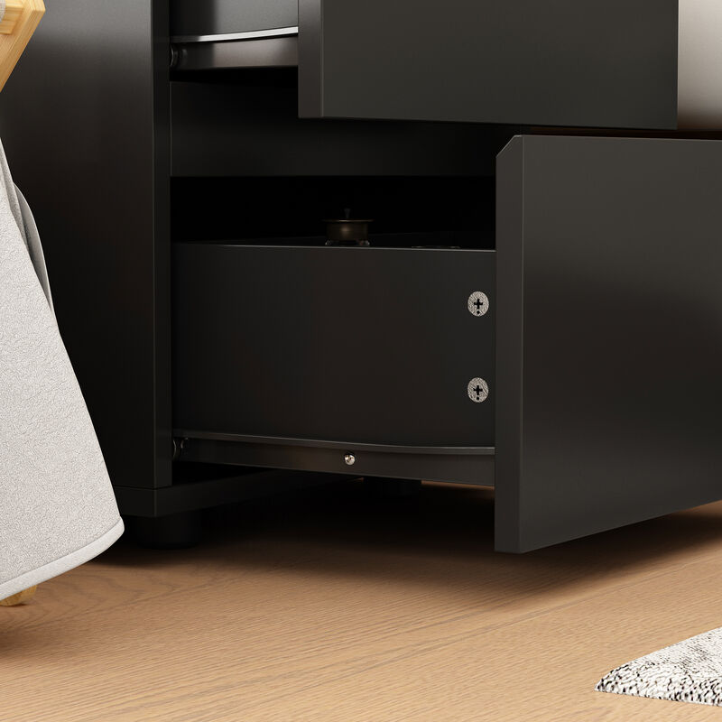 FUFU&GAGA Modern Black Nightstand with 2 Drawers and Storage Compartments, Sleek Design (15.7" W x 11.6" D x 18.9" H), Black