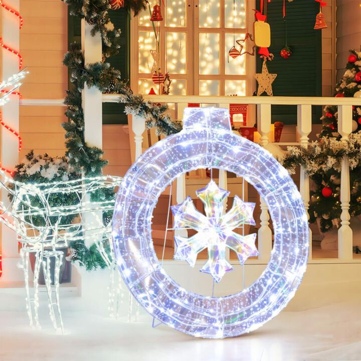 33 Inch Lighted Snowflake Wreath with Hanging Ring and Support Bracket