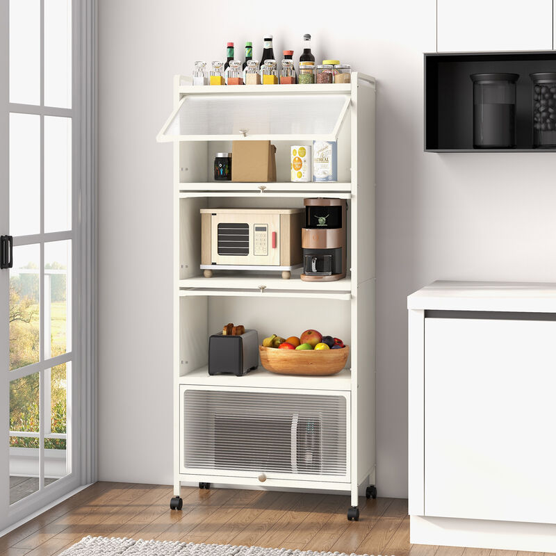 5-Tier Kitchen Baker&rsquo;s Rack with Flip-Up PC Doors and Open Storage Shelves