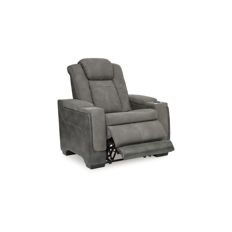 Corbin Power Recliner Chair, 39in, Gray Faux Leather, Wireless Charger - Benzara