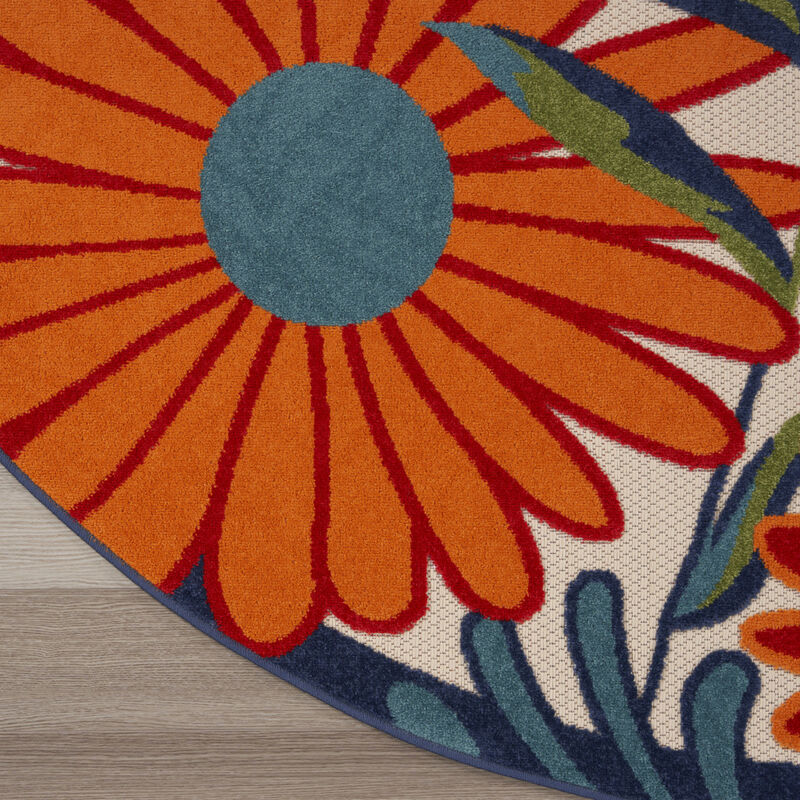 HomeRoots 10' Ivory Blue And Orange Round Floral Indoor Outdoor Area Rug image number 5